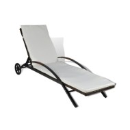 Chaise longue avec coussin et roues Résine tressée Marron