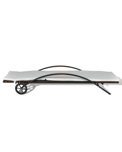 Chaise longue avec coussin et roues Résine tressée Marron