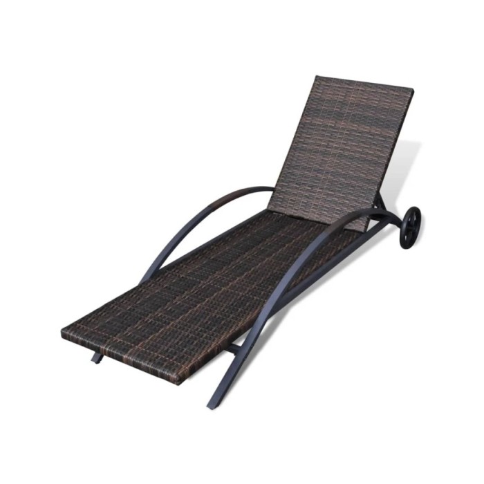 Chaise longue avec coussin et roues Résine tressée Marron
