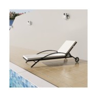 Chaise longue avec coussin et roues Résine tressée Noir