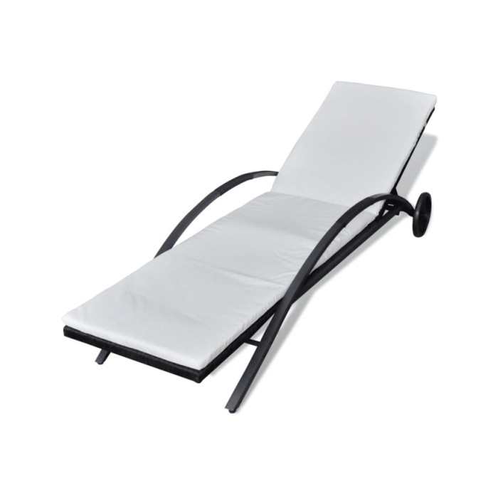Chaise longue avec coussin et roues Résine tressée Noir