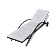 Chaise longue avec coussin et roues Résine tressée Noir