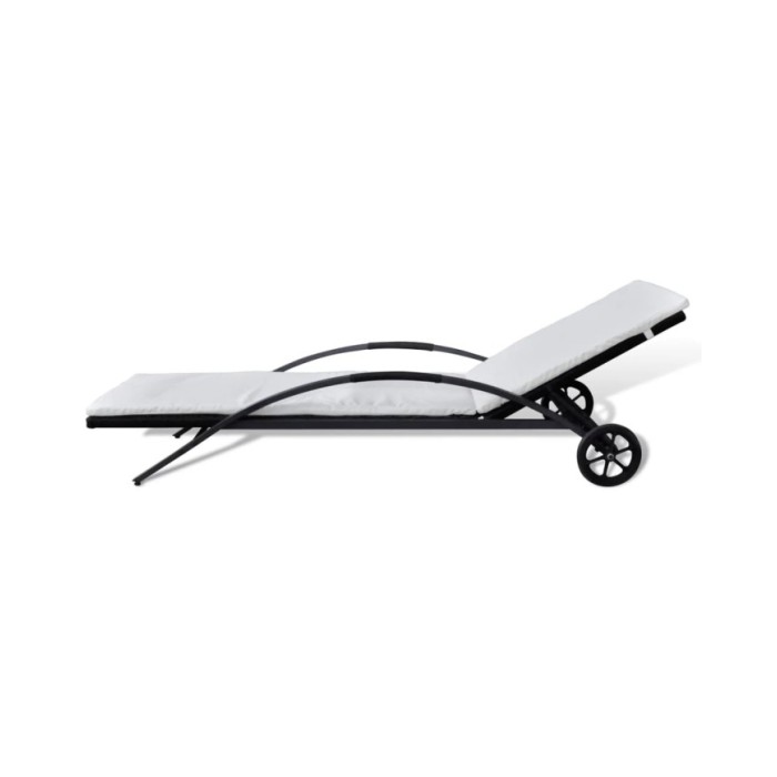 Chaise longue avec coussin et roues Résine tressée Noir