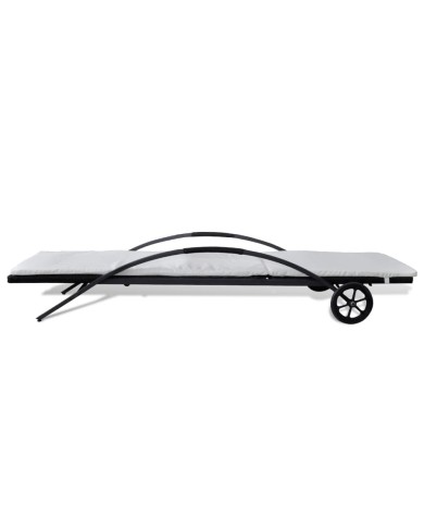 Chaise longue avec coussin et roues Résine tressée Noir