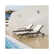 Chaises longues avec table Résine tressée Marron
