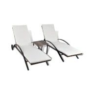 Chaises longues avec table Résine tressée Marron