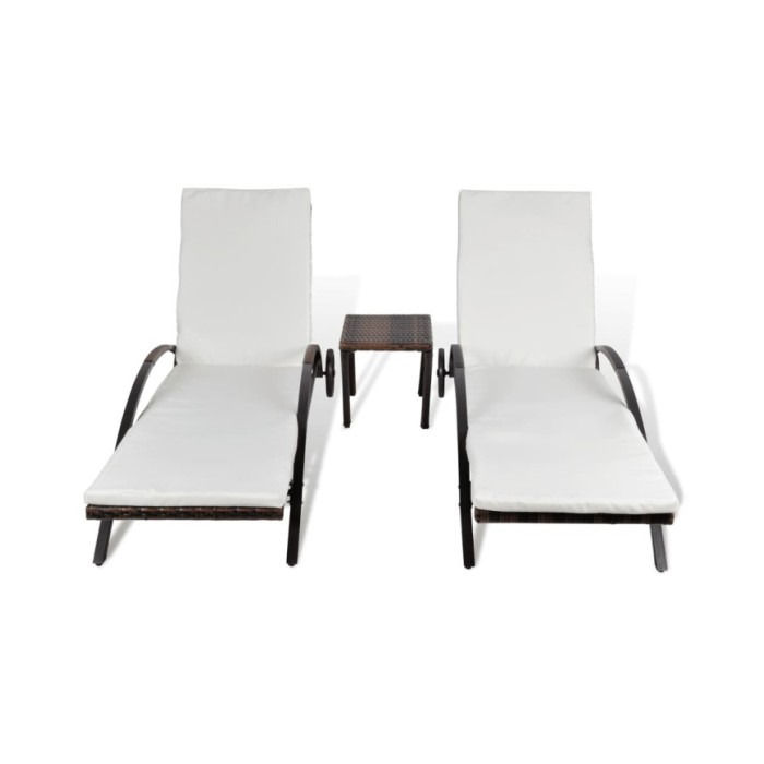 Chaises longues avec table Résine tressée Marron