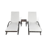 Chaises longues avec table Résine tressée Marron