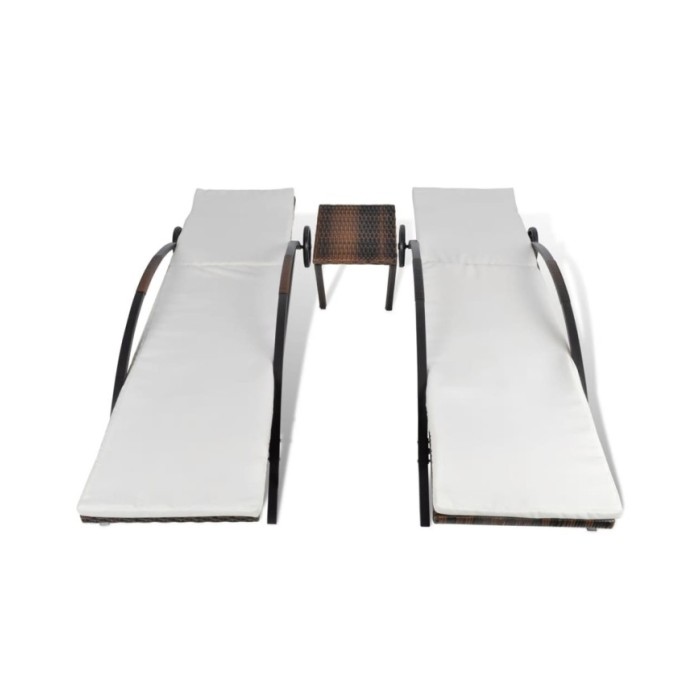Chaises longues avec table Résine tressée Marron