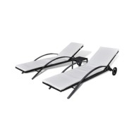 Chaises longues avec table Résine tressée Noir