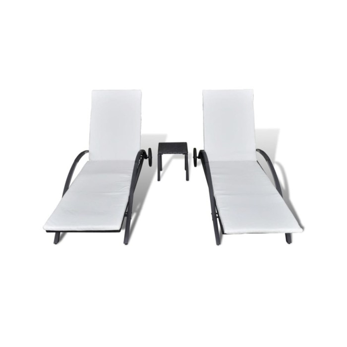 Chaises longues avec table Résine tressée Noir