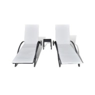Chaises longues avec table Résine tressée Noir