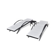 Chaises longues avec table Résine tressée Noir