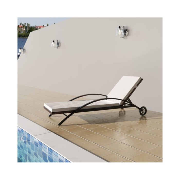 Chaise longue avec coussin et roues Résine tressée Marron