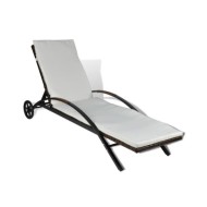 Chaise longue avec coussin et roues Résine tressée Marron