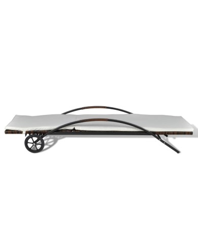 Chaise longue avec coussin et roues Résine tressée Marron
