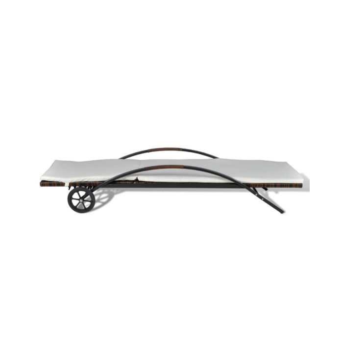 Chaise longue avec coussin et roues Résine tressée Marron