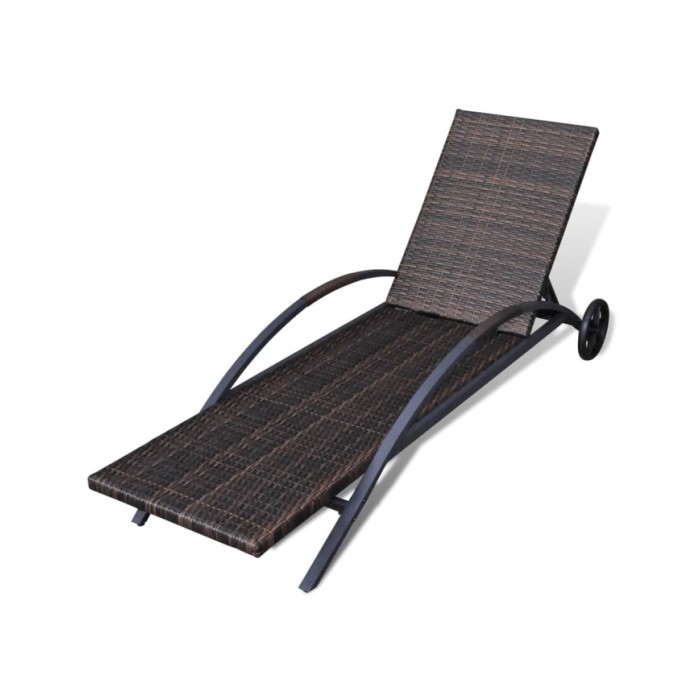 Chaise longue avec coussin et roues Résine tressée Marron