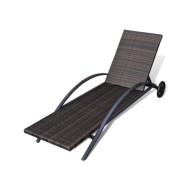 Chaise longue avec coussin et roues Résine tressée Marron