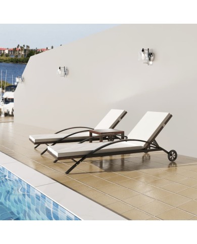 Chaises longues avec table Résine tressée Marron