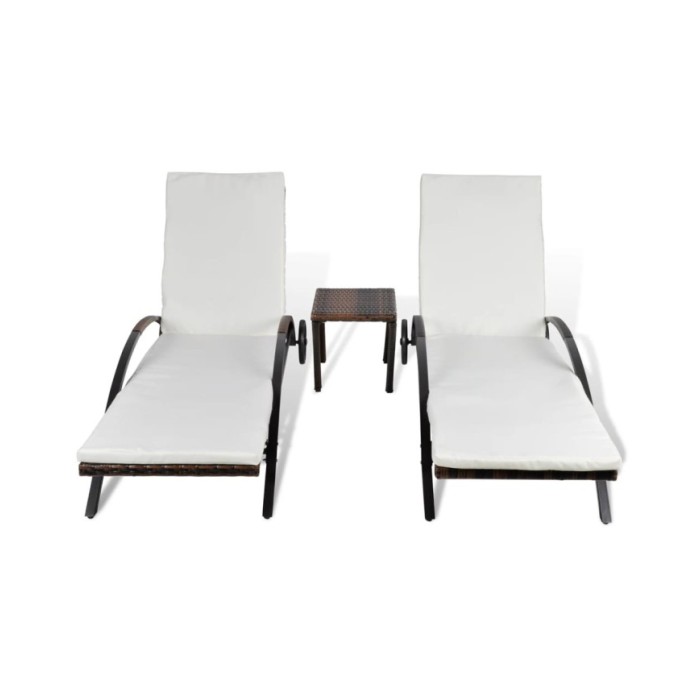 Chaises longues avec table Résine tressée Marron