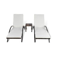 Chaises longues avec table Résine tressée Marron