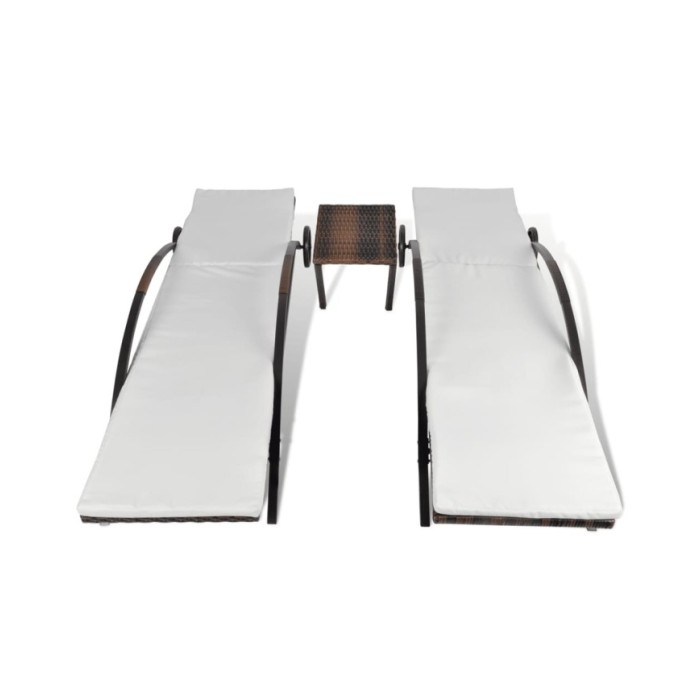 Chaises longues avec table Résine tressée Marron