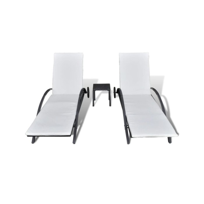 Chaises longues avec table Résine tressée Noir