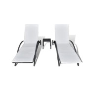 Chaises longues avec table Résine tressée Noir