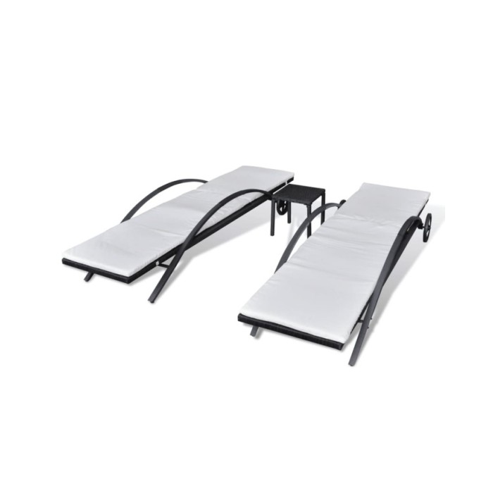 Chaises longues avec table Résine tressée Noir