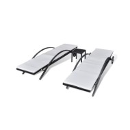 Chaises longues avec table Résine tressée Noir