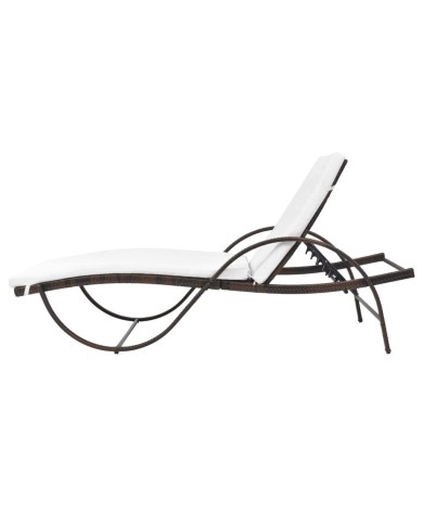 Chaise longue avec coussin Résine tressée Marron