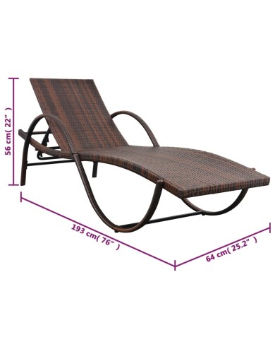 Chaise longue avec coussin Résine tressée Marron