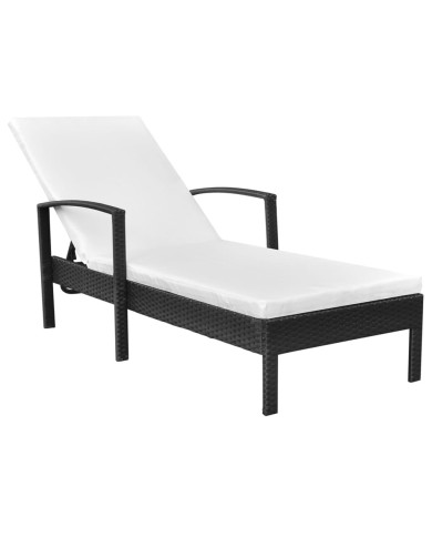 Chaise longue avec coussin Résine tressée Noir