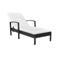 Chaise longue avec coussin Résine tressée Noir