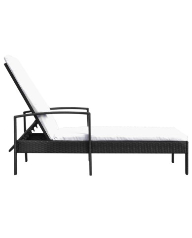 Chaise longue avec coussin Résine tressée Noir