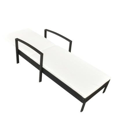 Chaise longue avec coussin Résine tressée Noir