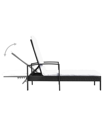 Chaise longue avec coussin Résine tressée Noir