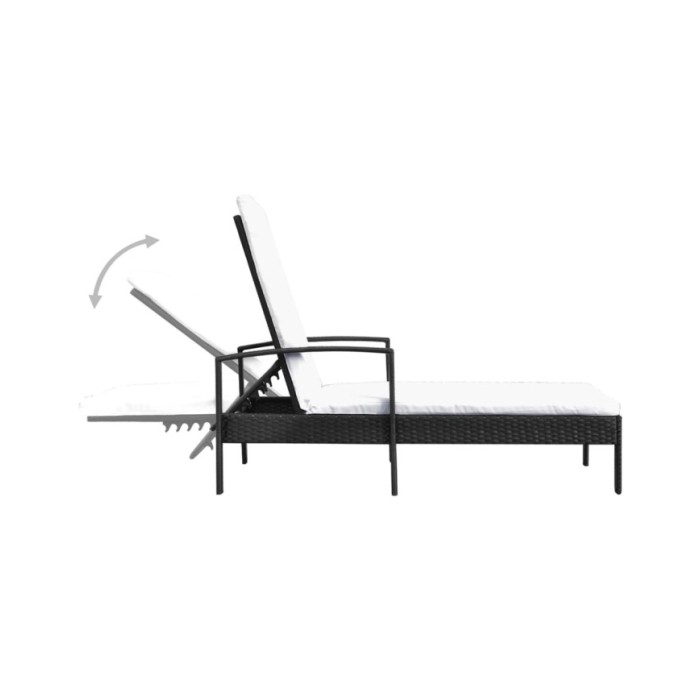 Chaise longue avec coussin Résine tressée Noir