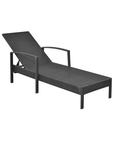 Chaise longue avec coussin Résine tressée Noir