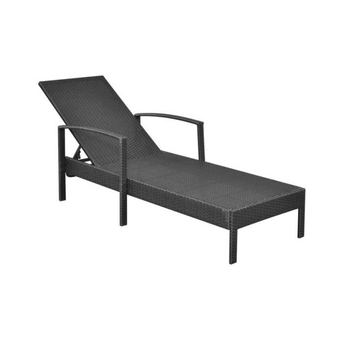 Chaise longue avec coussin Résine tressée Noir