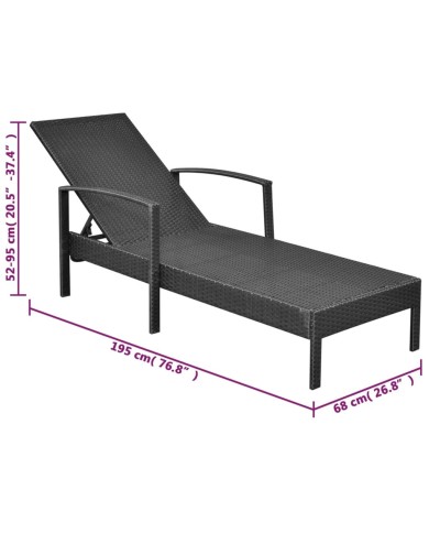Chaise longue avec coussin Résine tressée Noir