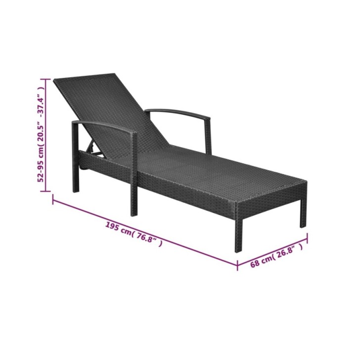 Chaise longue avec coussin Résine tressée Noir