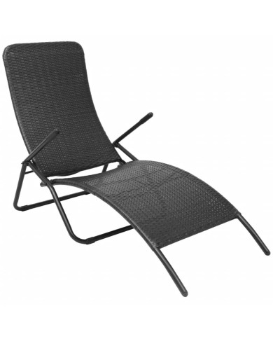 Chaise longue pliante Rotin synthétique Noir
