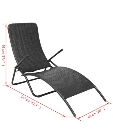 Chaise longue pliante Rotin synthétique Noir