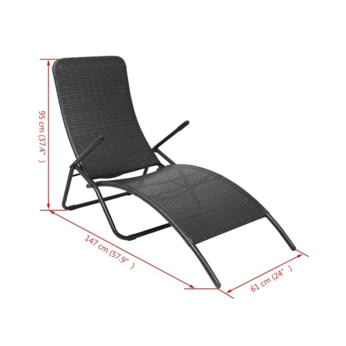 Chaise longue pliante Rotin synthétique Noir