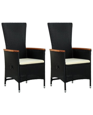 Chaises d'extérieur 2 pcs avec coussins Résine tressée Noir