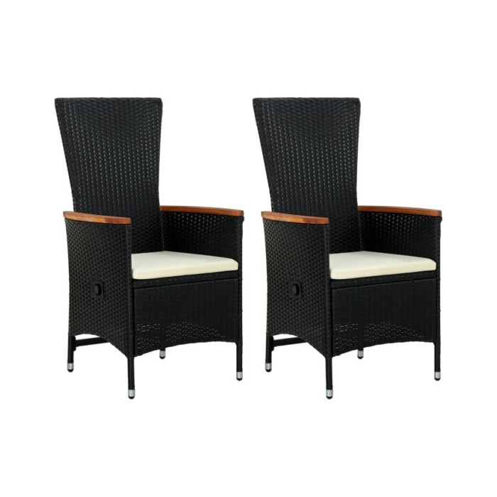 Chaises d'extérieur 2 pcs avec coussins Résine tressée Noir