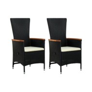 Chaises d'extérieur 2 pcs avec coussins Résine tressée Noir