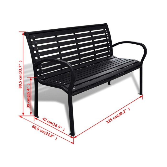 Banc de jardin 125 cm Acier et WPC Noir   